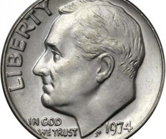 Монета Roosevelt Dime, 1 дайм 1974, США, США