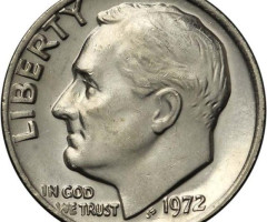 Монета Roosevelt Dime, 1 дайм 1972, США, США