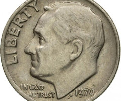 Монета Roosevelt Dime, 1 дайм 1970, США, США