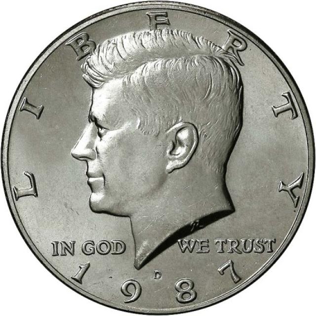 Монета Кеннеді Півдолара, ½ долара 1987, США, США