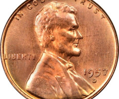 Монета Wheat Penny, Лінкольн, 1 цент 1957, США, США