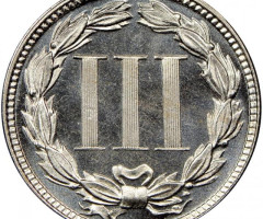 Монета Three Cent Nickel, 3 центи 1877, США, США