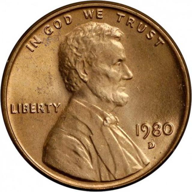 Монета Lincoln Cent, 1 цент 1980, США, США