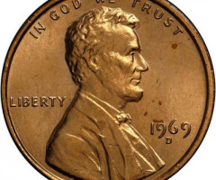 Монета Lincoln Cent, 1 цент 1969, США, США
