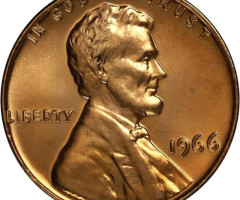 Монета Lincoln Cent, 1 цент 1966, США, США