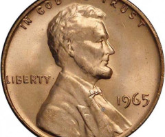 Монета Lincoln Cent, 1 цент 1965, США, США