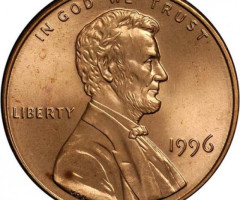 Монета Lincoln Cent, 1 цент 1996, США, США