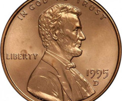 Монета Lincoln Cent, 1 цент 1995, США, США