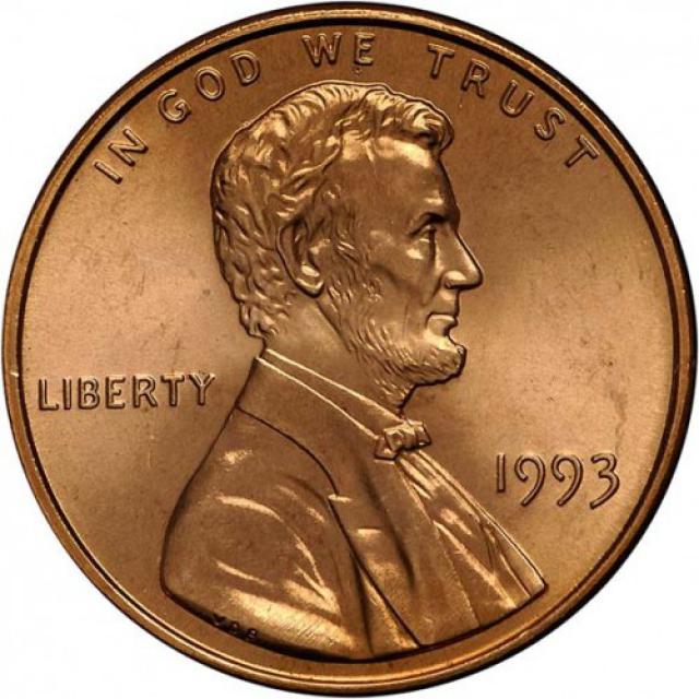 Монета Lincoln Cent, 1 цент 1993, США, США