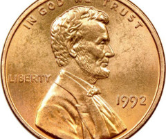 Монета Lincoln Cent, 1 цент 1992, США, США