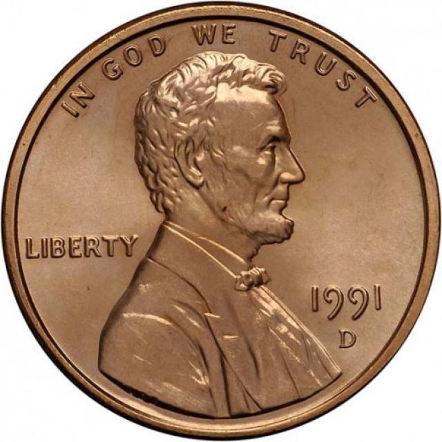 Монета Lincoln Cent, 1 цент 1991, США, США
