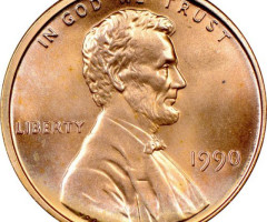Монета Lincoln Cent, 1 цент 1990, США, США