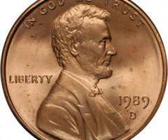 Монета Lincoln Cent, 1 цент 1989, США, США