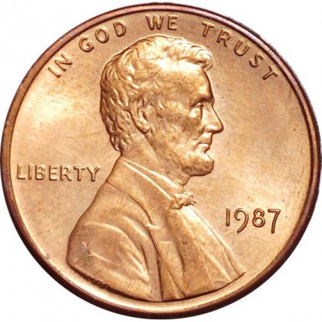 Монета Lincoln Cent, 1 цент 1987, США, США