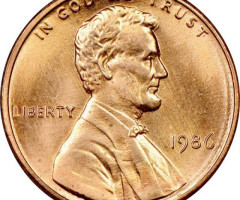 Монета Lincoln Cent, 1 цент 1986, США, США
