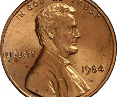 Монета Lincoln Cent, 1 цент 1984, США, США