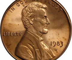 Монета Lincoln Cent, 1 цент 1983, США, США