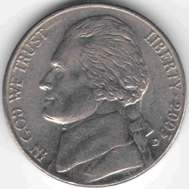 Монета Jefferson Nickel, 5 центів 2003, США, США