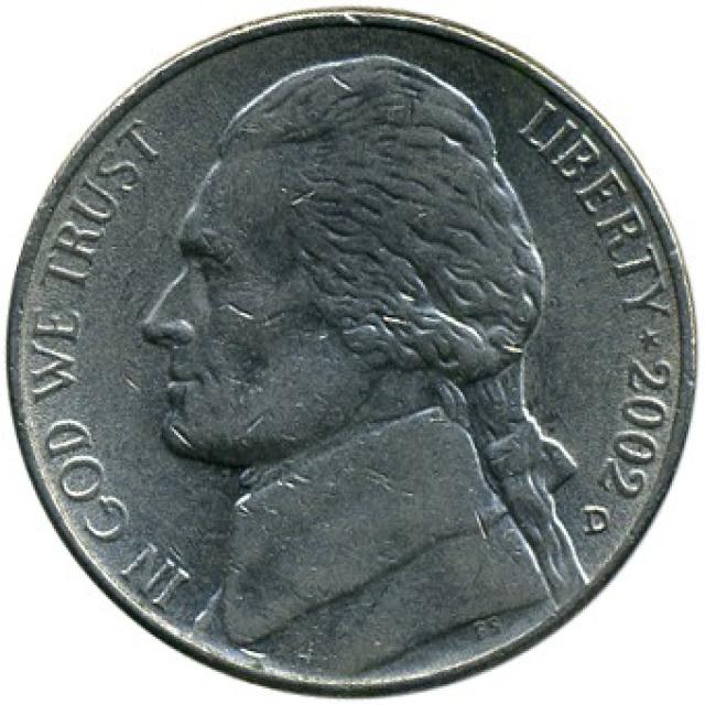 Монета Jefferson Nickel, 5 центів 2002, США, США