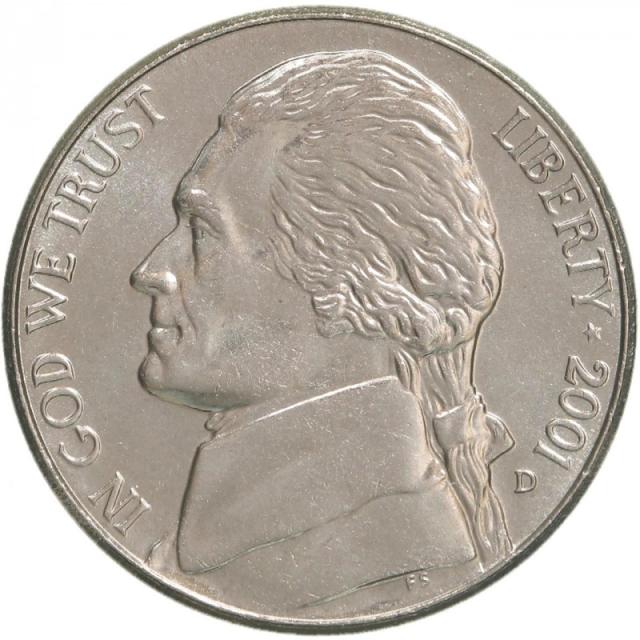 Монета Jefferson Nickel, 5 центів 2001, США, США