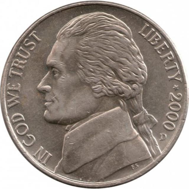 Монета Jefferson Nickel, 5 центів 2000, США, США