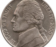 Монета Jefferson Nickel, 5 центів 2000, США, США