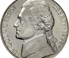 Монета Jefferson Nickel, 5 центів 1998, США, США