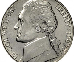 Монета Jefferson Nickel, 5 центів 1997, США, США