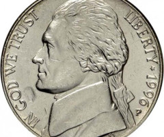 Монета Jefferson Nickel, 5 центів 1996, США, США