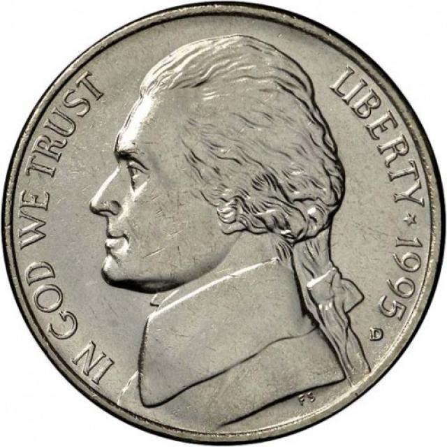 Монета Jefferson Nickel, 5 центів 1995, США, США