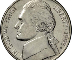 Монета Jefferson Nickel, 5 центів 1995, США, США