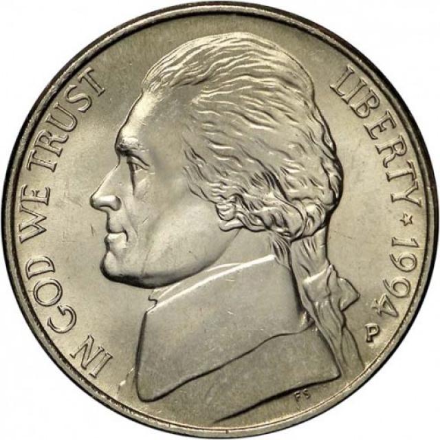 Монета Jefferson Nickel, 5 центів 1994, США, США