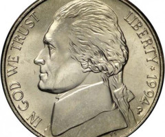 Монета Jefferson Nickel, 5 центів 1994, США, США