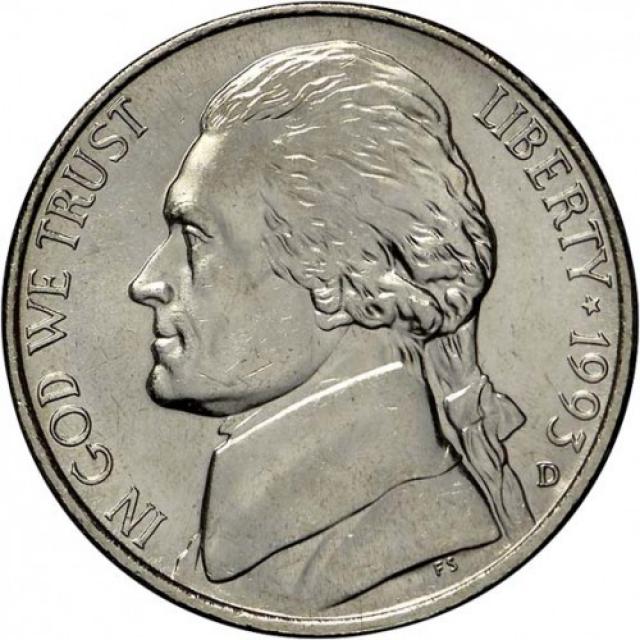 Монета Jefferson Nickel, 5 центів 1993, США, США