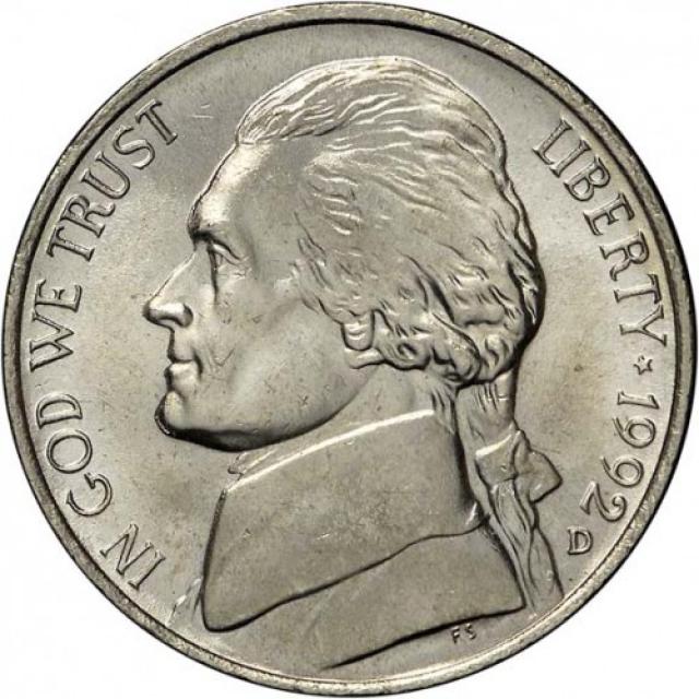 Монета Jefferson Nickel, 5 центів 1992, США, США