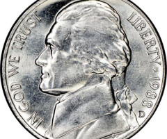Монета Jefferson Nickel, 5 центів 1988, США, США