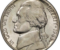 Монета Jefferson Nickel, 5 центів 1985, США, США