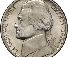 Монета Jefferson Nickel, 5 центів 1984, США, США