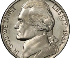 Монета Jefferson Nickel, 5 центів 1983, США, США