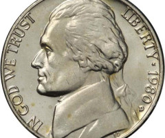 Монета Jefferson Nickel, 5 центів 1980, США, США