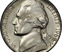 Монета Jefferson Nickel, 5 центів 1968, США, США
