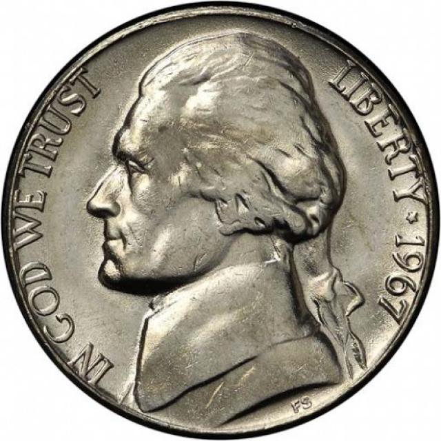 Монета Jefferson Nickel, 5 центів 1967, США, США