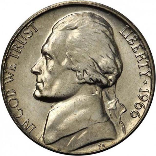 Монета Jefferson Nickel, 5 центів 1966, США, США