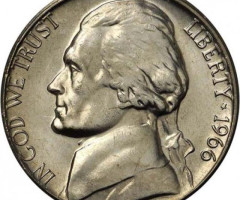 Монета Jefferson Nickel, 5 центів 1966, США, США