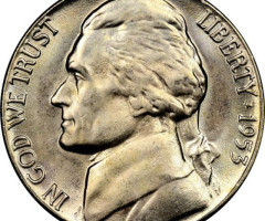 Монета Jefferson Nickel, 5 центів 1953, США, США