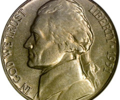 Монета Jefferson Nickel, 5 центів 1951, США, США