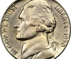Монета Jefferson Nickel, 5 центів 1950, США, США