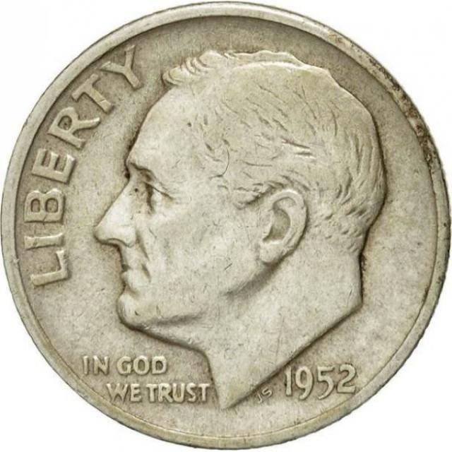 Монета Silver Roosevelt Dime, 1 дайм 1952, США, США