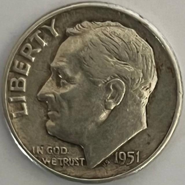Монета Silver Roosevelt Dime, 1 дайм 1951, США, США
