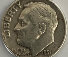 Монета Silver Roosevelt Dime, 1 дайм 1951, США, США